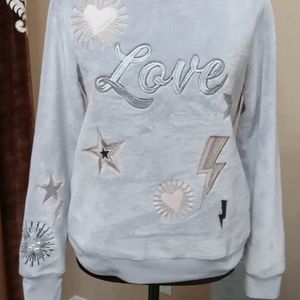 Girls Gray Velvet Design Sweatshirt
